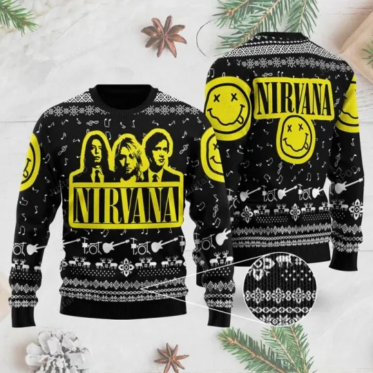 Nirvana Band 3D Ugly Christmas Sweater Black Men And women