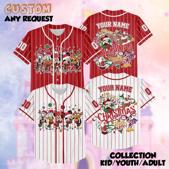 Discover Personalized All Characters Santa Disney Christmas Baseball Jersey, Mickeys Very Merry Christmas Party 2025, Mickey and Friends Kids Adult