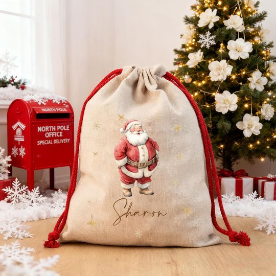 Personalized Christmas Santa Sack with Name, Custom Large Christmas Gift Bag, Holiday Party Santa Sack, Christmas 2025