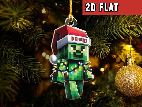 Personalized Minecraft Christmas Ornament, Holiday Gift, Funny Christmas Decoration, Custom Santa Creeper Ornament, Gamer Christmas Gift