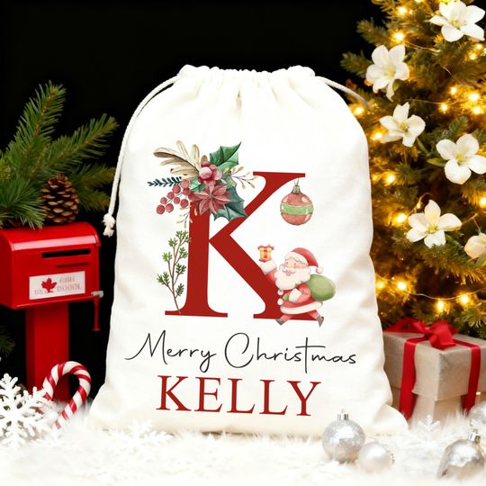 Discover Christmas Santa Sack for Kids, Personalized Gift Bag, Drawstring Stocking, Christmas Eve Gift