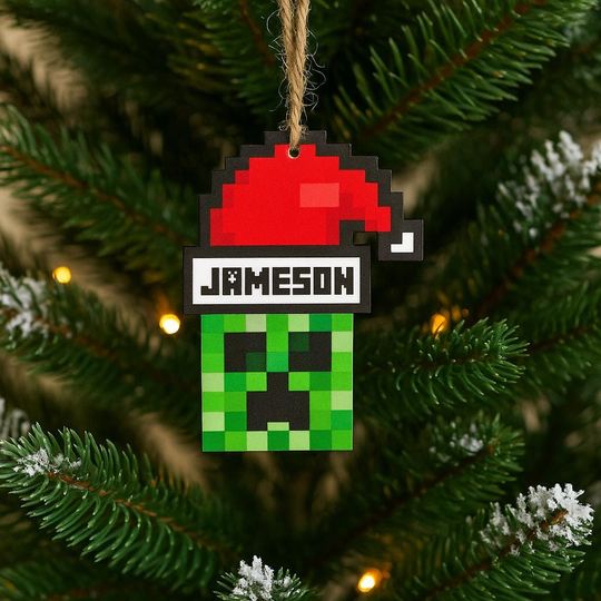 Discover Personalized Santa Creeper Ornament, Gamer Christmas Gift, Custom Holiday Gift, Funny Christmas Decoration, Unique Christmas Ornament,