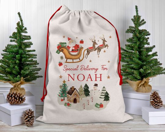 Personalised Santa Sack for Kids, Christmas Eve Bag, Custom Christmas Gift Sack