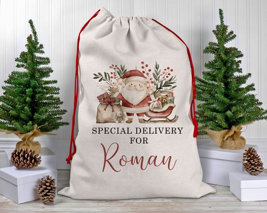 Discover Personalised Santa Sack Christmas Gift Bag for Kids, Baby First Christmas, Christmas Eve Box, Toy Sack, Stocking