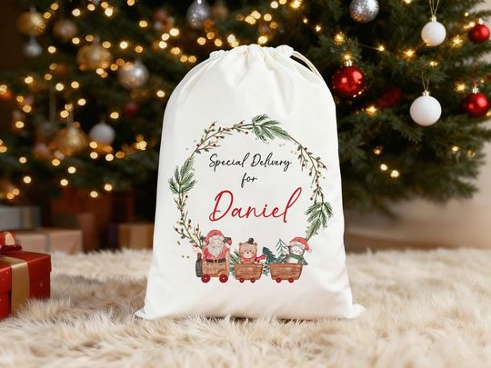 Personalised Christmas Santa Sack with Name, Large Christmas Stocking and Toy Sack for Gifts