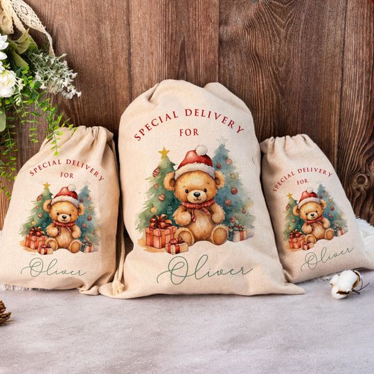 Personalised Christmas Santa Sack with Name, Holiday Toy Sack, Christmas Gift Bag for Kids