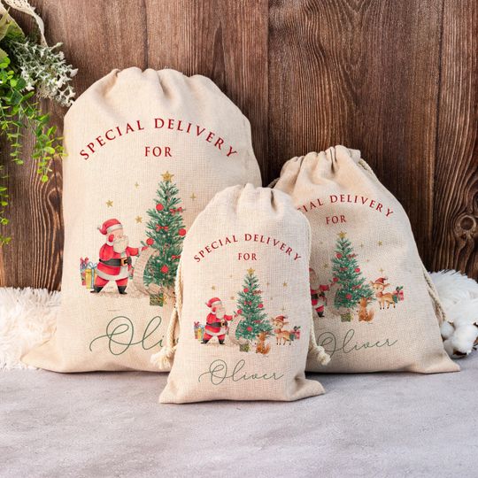 Discover Personalised Christmas Candy Sack, Custom Santa Claus Bag, Christmas Eve Delivery Box, Family Christmas Gift Bag