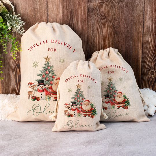 Discover Personalised Santa Sack Xmas Toy Sack with Name Christmas Eve Sack Christmas Gift Sack for Kids