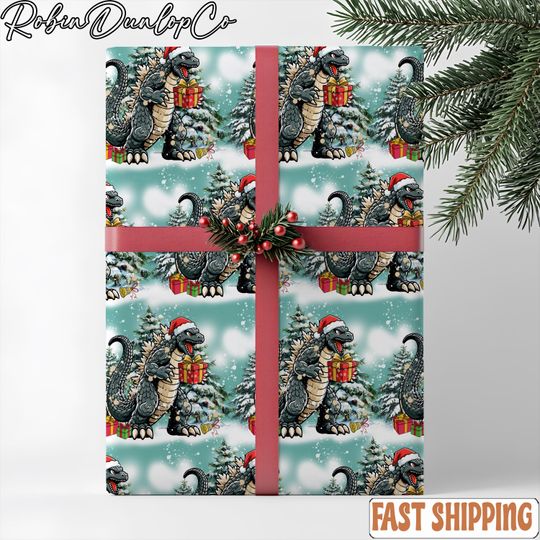god zilla Greetings Christmas Wrapping Paper, Funny god zilla Christmas Wrapping Paper, Unique Holiday Gift Wrap for Monster Fans,Movie Lovers