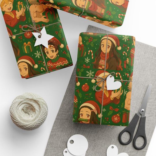 Discover demon Christmas Wrapping Paper tanjiror neko zenittsu Inosuke