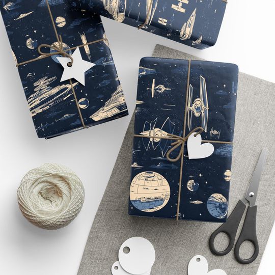 Discover Star Wars Spaceship Wrapping Papers, Gift Wrap Set for Scifi Fans, Starfield Design, Space Gift Wrap, Star Wars Gift Wrap, Starry Night Gift
