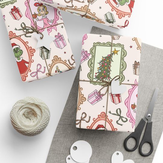 Discover funny character Christmas Wrapping Paper, Whoville Holiday Gift Wrap, funny character, Cindy Lou Who, Max, Festive Christmas Trees, Holiday Party Gift Wrap
