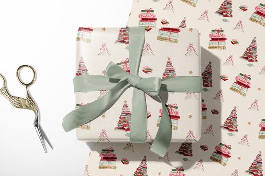 Discover Book Tree Holiday Gift Wrap Sheets - Bookish Gift - Book Lover Christmas Gift - Watercolor Christmas Wrapping - Watercolor Wrapping Paper