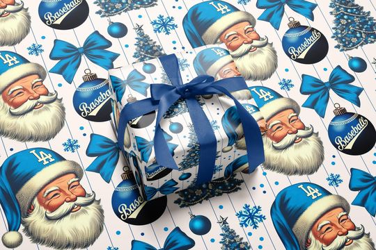 Discover Original Dodger Blue Christmas Wrapping paper, LA Dodgers, Baseball Lover