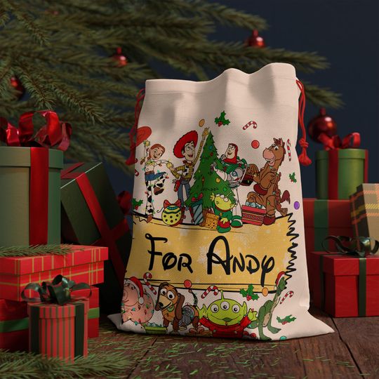 Discover Toy Story Characters Christmas Gift Bag | Personalized Kids Xmas Drawstring Bag