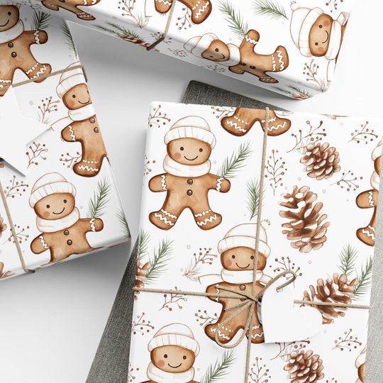 Discover Christmas Gingerbread Man Gift Wrap, Winter Holiday Wrapping Paper, Cute Gingerbread Man Design, Premium Paper, Wrapping Paper Rolls
