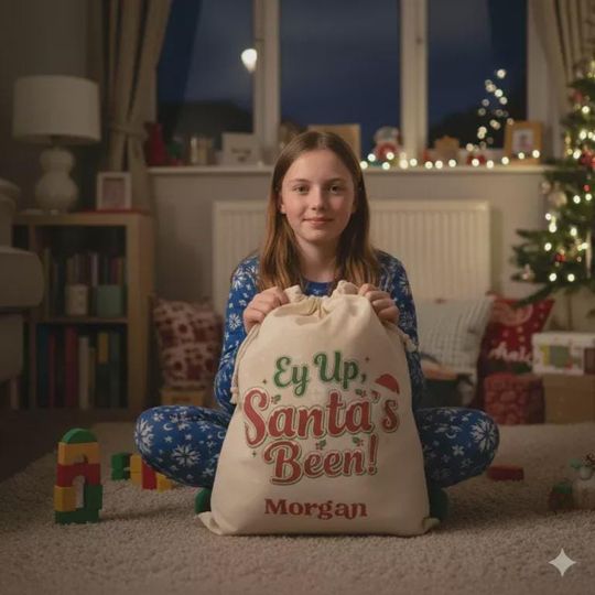Discover Ey Up Santas Been Santa Sacks, Christmas Sacks, Xmas Sack, Christmas Sack Personalised, Santa Sack Personalised, Santa Sack Large Print
