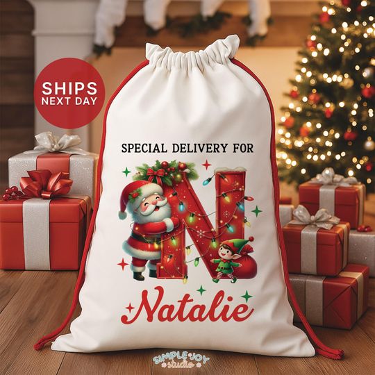 Discover Special Delivery Santa Gift Bag: Personalized Santa Gift Bag For Kids, Custom Christmas Sack With Name For Holiday (SG-47)