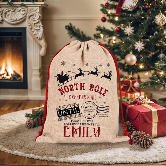 North Pole Santa Sack,Presents Bag,Christmas Gift Sack,Personalised Kids Sack,Santa Delivery Sack,First Christmas Gift,Christmas Santa Sack