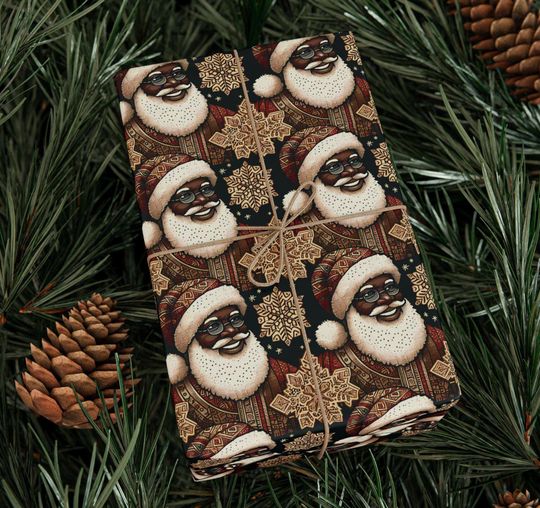 Black Santa Wrapping Paper, Christmas Wrapping Paper, Xmas Wrapping Paper, African American Santa, Black Santa Christmas Wrapping Paper