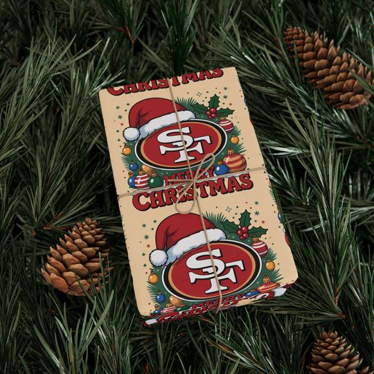 San Francisco Football Merry Christmas Sports Gift Wrap, Holiday Present Wrap, Christmas Gift Wrap, Gift Packaging