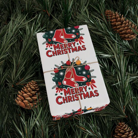 Discover Boston Baseball Wrapping Paper Gift Wrap for Birthday, Holiday, Wrapping Sheets, Sports Fan Christmas Gift Wrap, Sports