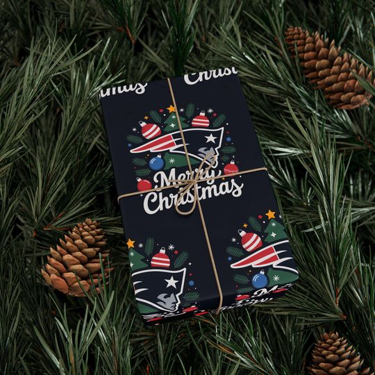 Discover New England Football Merry Christmas Sports Gift Wrap, Holiday Present Wrap, Christmas Gift Wrap, Gift Packaging