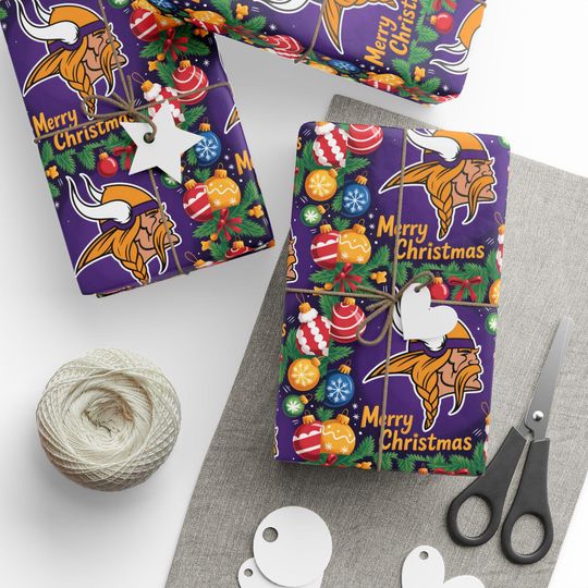 Minnesota Football Merry Christmas Sports Gift Wrap, Holiday Present Wrap, Christmas Gift Wrap, Gift Packaging