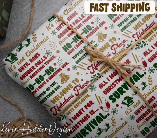 Die Hard Wrapping Paper, Funny Movie Gift Wrap Roll, Action Film Holiday Wrapping Paper, Christmas Present Paper For Movie Lovers