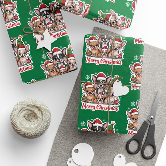 Discover Chihuahua Merry Christmas Wrapping Paper - Santa Cartoon Puppies, Gift Wrap, Puppy Theme, Holiday Dog Gift Present