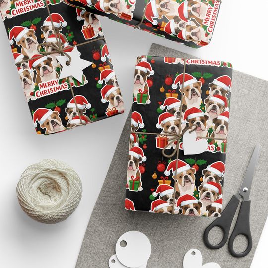 Discover English Bulldogs Wrapping Papers - Christmas Santa Cartoon Puppies, Gift Wrap, Puppy Theme, Holiday Dog Gift Present