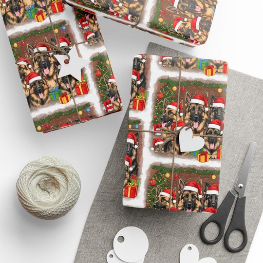 Discover German Shepherd Wrapping Papers - Christmas Santa Cartoon Puppies, Gift Wrap, Puppy Theme, Holiday Dog Gift Present
