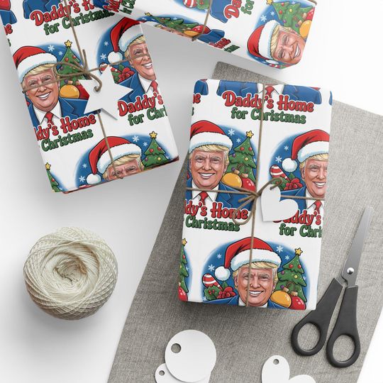 Discover President Trump Wrapping Papers Political Funny "Daddy's Home for Christmas" Gift Wrap, Christmas Decor, Holiday