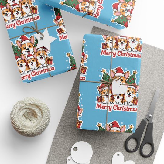 Discover Corgis Merry Christmas Wrapping Paper - Santa Cartoon Puppies, Gift Wrap, Puppy Theme, Holiday Dog Gift Present