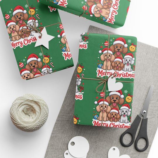 Discover Poodle's Wrapping Paper - Christmas Santa Cartoon Puppies, Gift Wrap, Puppy Theme, Holiday Dog Gift Present