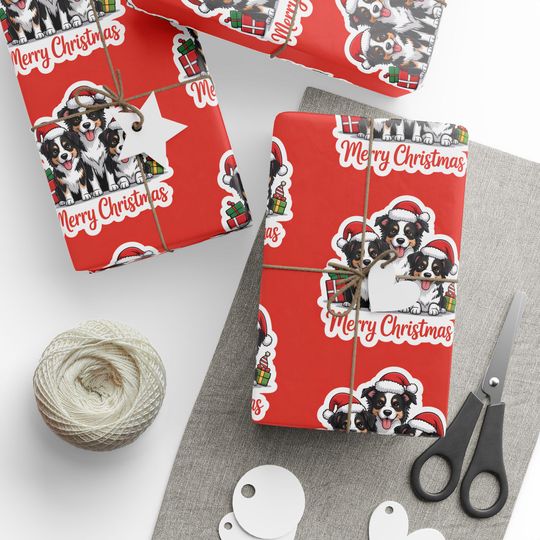 Discover Border Collie Merry Christmas Wrapping Paper - Santa Cartoon Puppies, Gift Wrap, Puppy Theme, Holiday Dog Gift Present