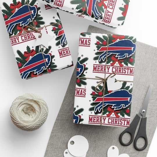 Discover Bills Football Merry Christmas Sports Gift Wrap, Holiday Present Wrap, Christmas Gift Wrap, Gift Packaging