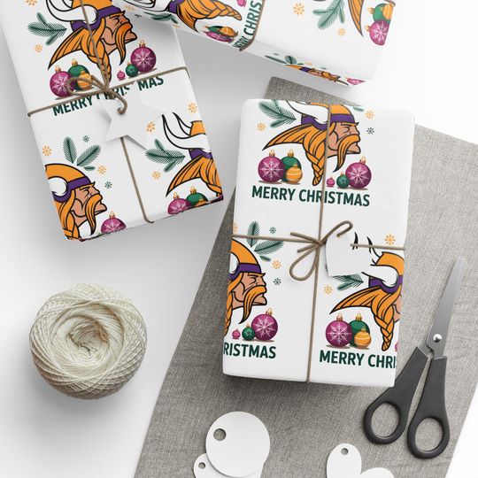 Discover Vikings Football Merry Christmas Sports Gift Wrap, Holiday Present Wrap, Christmas Gift Wrap, Gift Packaging