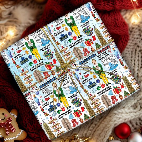 Discover Elf Wrapping Paper, Buddy the Elf Christmas Gift Wrap Paper, 90's Christmas Movie Gift Wrap