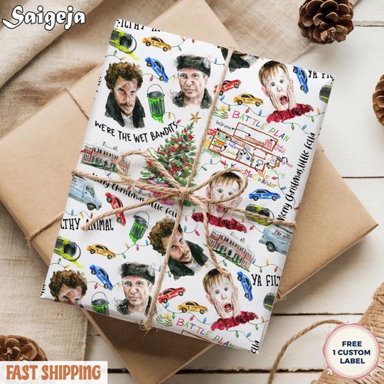 Home Alone Wrapping Paper - Christmas Movie Holiday Gift Wrap Kids Santa Gift The Wet Bandits Kevin McCallister