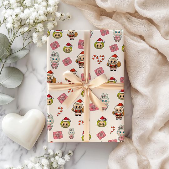 Christmas Wrapping Paper, Labubu Wrapping Paper - Cute Character Wrap