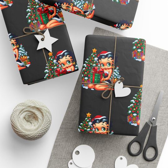 Discover Betty Christmas Wrapping Paper, Black Xmas Tree Design