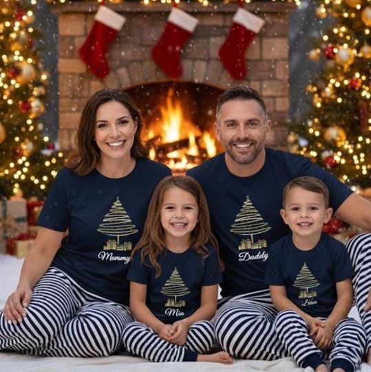 Discover Personalised Christmas Tree Family Pyjamas: Matching Christmas Eve PJs. Christmas Pajamas.