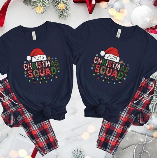 Discover Personalised Christmas Squad Family Pajamas Matching Navy Check T-Shirt Pajama Set
