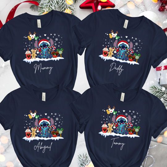 Discover Personalised Stitch Family Christmas T-Shirts