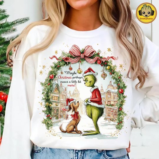 Discover Christmas Green Thief and Dog Cartoon Sweatshirt, Retro Holiday Design for Dog Lovers