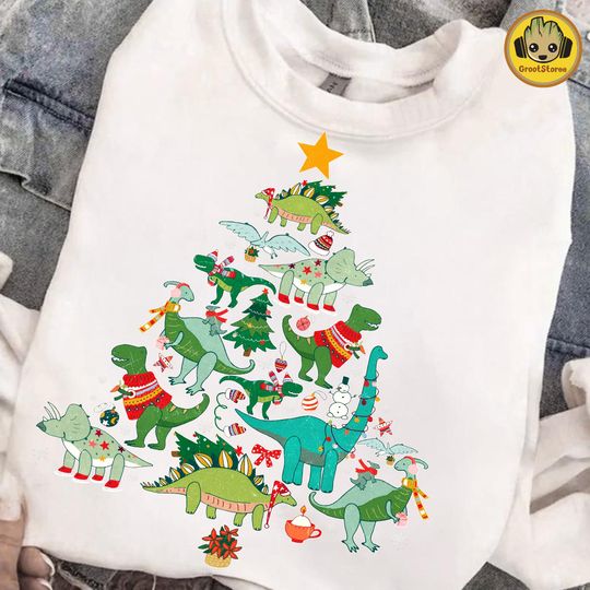Discover Merry Dinosaurs Christmas Sweatshirt, Dinosaur Santa Holiday Kids Shirt