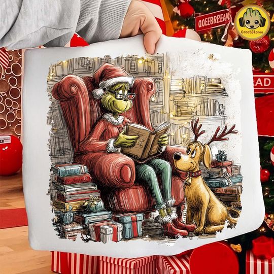 Discover Retro Green Mean Guy Reading Book Sweatshirt, Christmas Book Lover