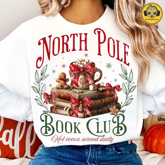 North Pole Book Club, Christmas Coffee, Vintage Christmas, Retro Tree, Santa Claus, Coquette Christmas