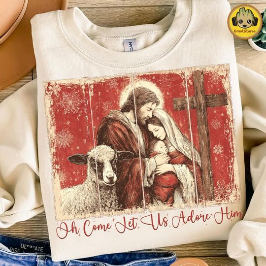Discover Christian Christmas Sweatshirt with Nativity Scene and Bible Verse